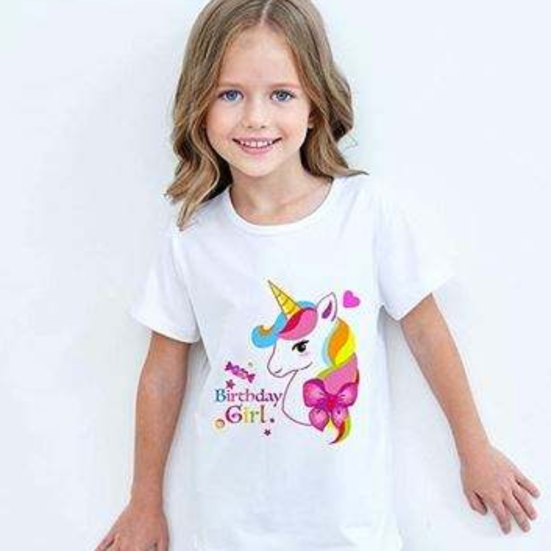 Baige Girl Summer Shorted Sleeved Cute Unicorn T-Shirt T-Shirt Rainbow Tutu تنورة الأداء