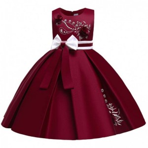 Baige Satin Pattern 4years Kids Ball Dont Kids Flower Girl Party Bress L5285