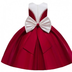 Baige Satin Material Big Bow Knot Red Color الأطفال