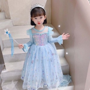 Baige wholesale ball barty party princess dress alloween أطفال عيد ميلاد cosplay زي طويل الأكمام إلسا فستان