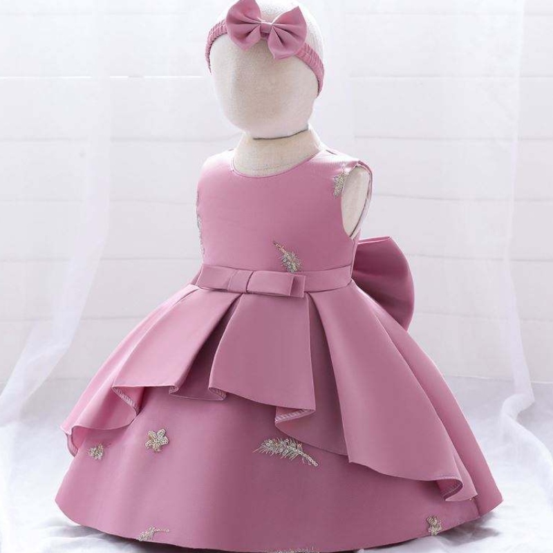 Baige Baby Frock Design 1 سنة عيد ميلاد فتاة الفتيات الأميرة زهرة مع عصابة رأس مجانية