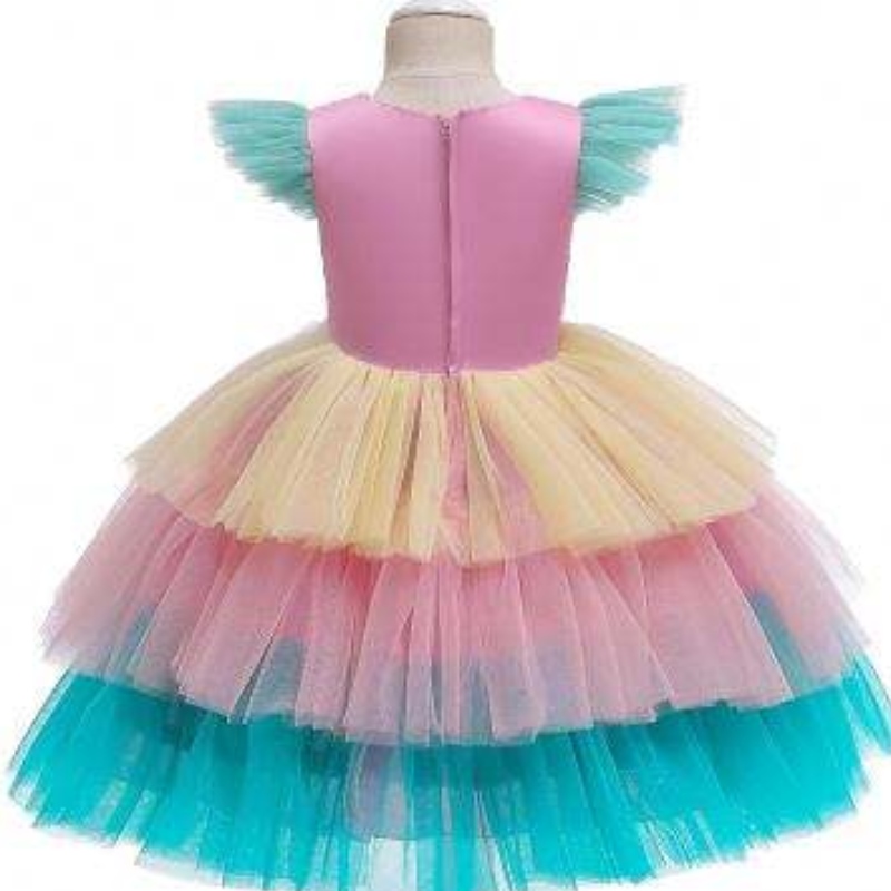 Baige Tulle Sleeves Unicorn Tutu Skirt Kids كعكة الكعكة فستان زي هالوين حفلة