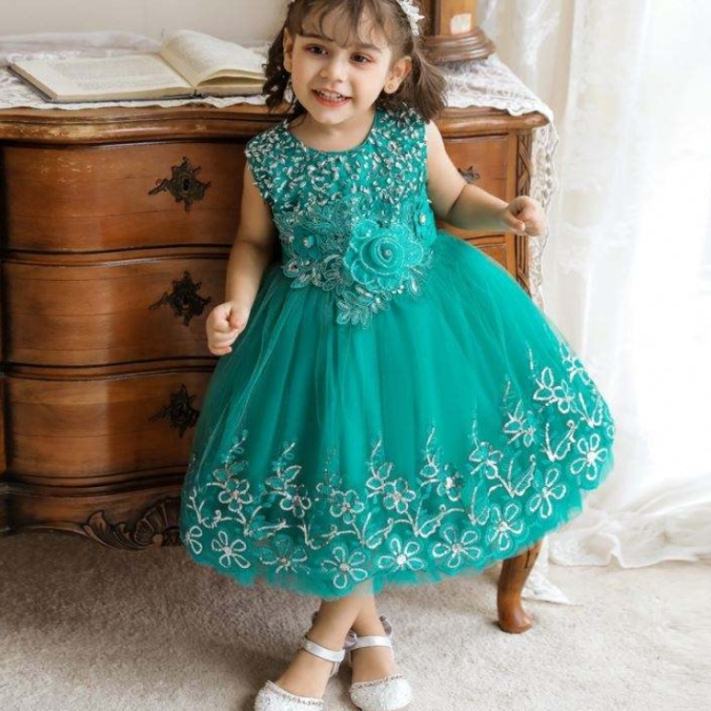 Baige Kids Fancy Embroidery Flower Dress 0-5 سنوات طفلة طفل الأطفال