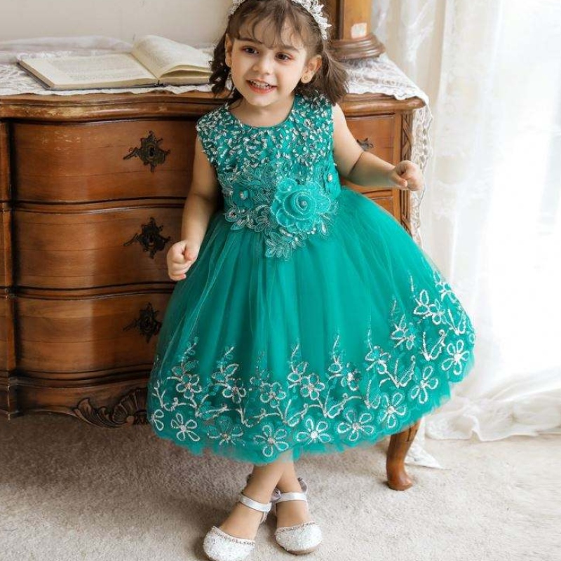 Baige Kids Fancy Embroidery Flower Dress 0-5 سنوات طفلة طفل الأطفال