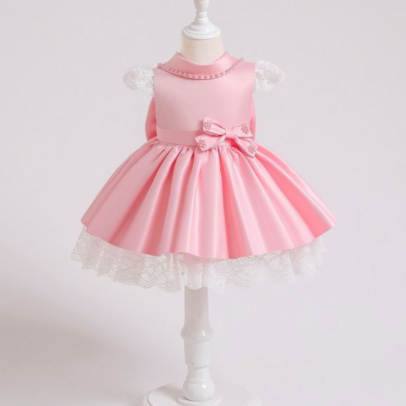 Baige elegant Kids Satin Party Dress Design Baby Frock Frock for 3-10 Years Children Summer Compley XZ003