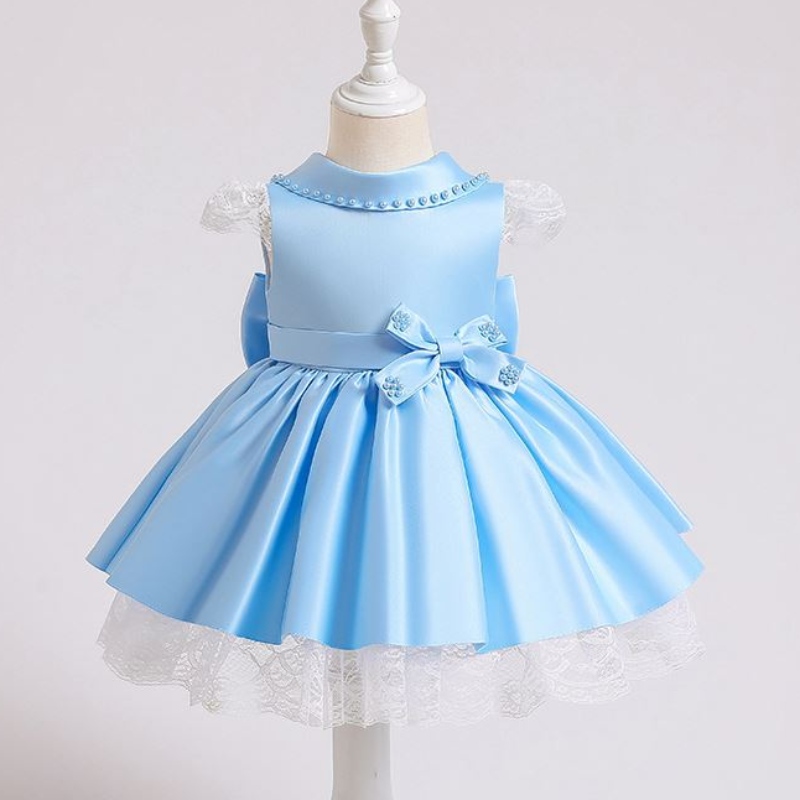 Baige elegant Kids Satin Party Dress Design Baby Frock Frock for 3-10 Years Children Summer Compley XZ003