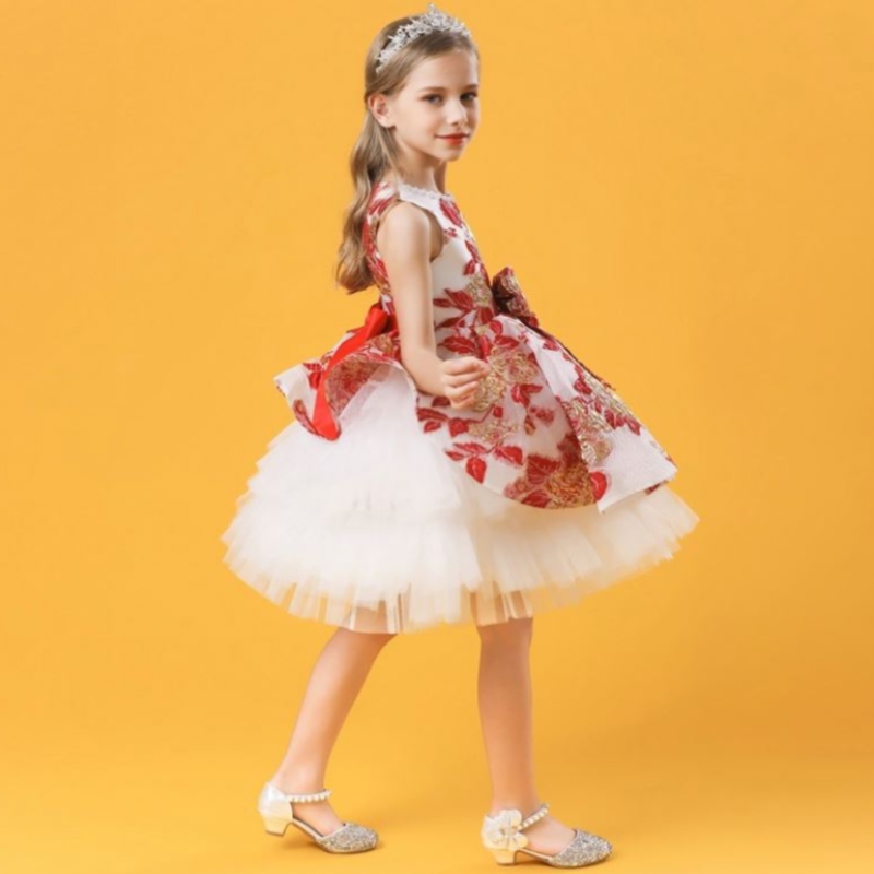 Baige Hot Sale Style New 3-10years Girl Kids Little Girls Flowers Bows Dowrodery Dress Bress Birth