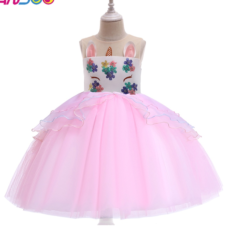 ansoo unicorn princess flower girl dress wholesale اطفال زفاف فستان الركبة طول الفتيات الحزب