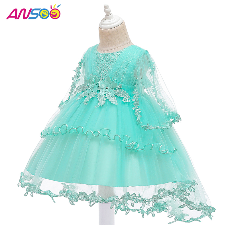 ansoo Princess Flower Girl Dress Summer Tutu حفل زفاف عيد ميلاد حفلات الأطفال للبنات أطفال زي المراهق تصميم حفلة موسيقية