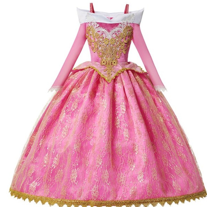 Girls Deluxe Sleeping Beauty Come Princess Costume Long Sleeve Pageant Party Party Basy Children Throse Up Frocks 3-10T