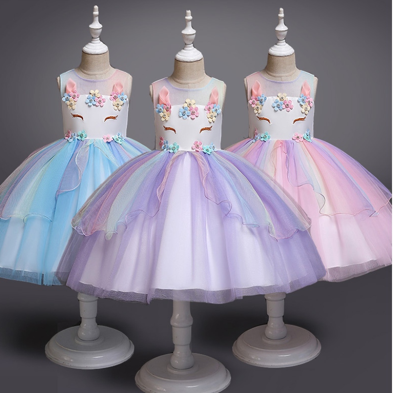 Unicorn Princess Costume Girls Pageant Aseval Long Dontrics Kids Olcyfeless Embroidery Flower Flower Party Tutu Dresses