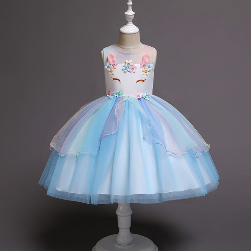 Unicorn Princess Costume Girls Pageant Aseval Long Dontrics Kids Olcyfeless Embroidery Flower Flower Party Tutu Dresses