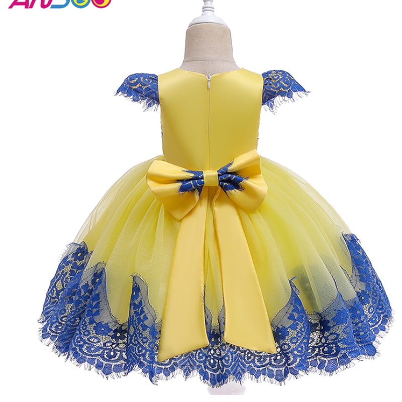 ansoo baby Girls Puff Sleeve Retro Party Yellow Dress Children