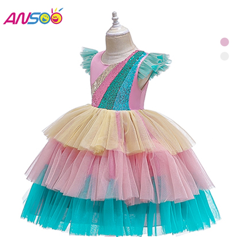 Ansoo Luxury Mermaid Scales Ballet Tutu Kids Girls Frants Halloween Cosplay Costumes Dress For Girl