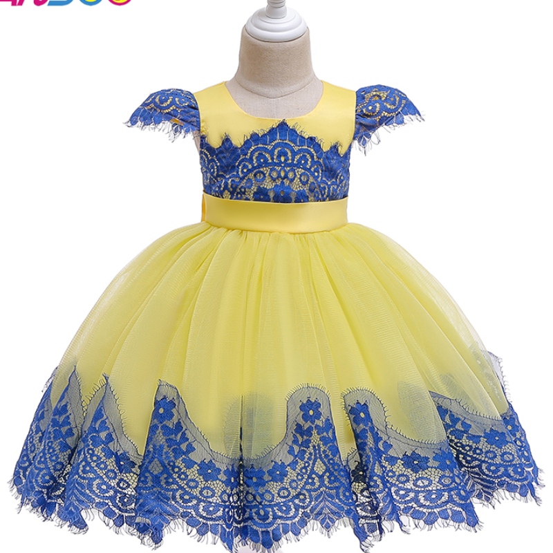 ansoo New Children \\'s clash color ins dress requins requins lace princess bress with big bow for 3-10 years girl