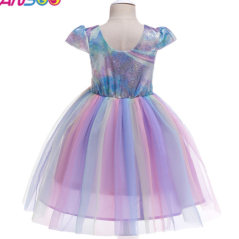 ANSSO بالجملة 2-12YEARS KIRDS TODDLER FLOWER GIRLS TUTU Dress Rainbow Princess Birthday Baby Birly Party Fress for Children