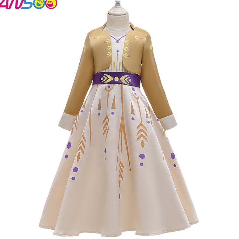 ANSSO Cosplay Party Dress Up Princess Elsa Anna Fashion Yellow Dress Costume Halloween Fairy Princess Kids Compan