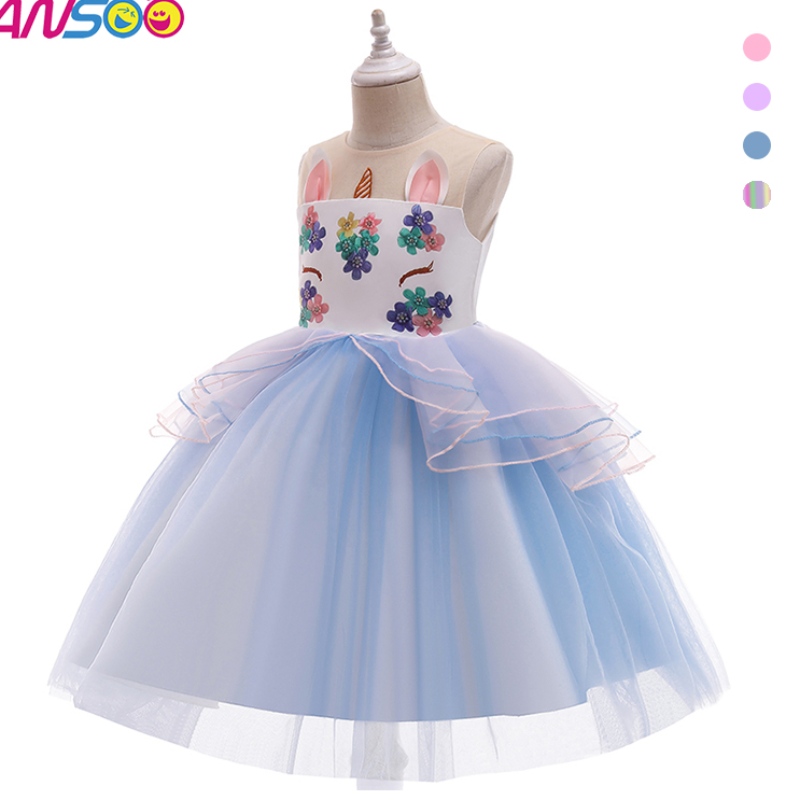 ansoo kid طفل طفل فتاة عيد ميلاد الحفلة cosplay زي قوس قزح يونيكورن رقيق الطبقات tulle tutu فستان لفتاة