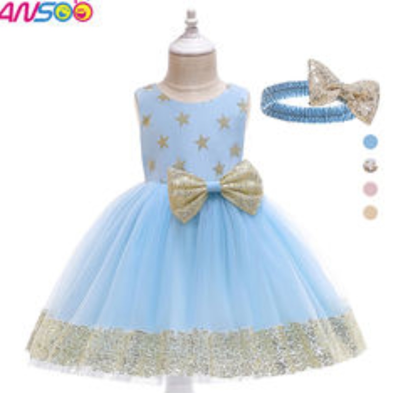 ansoo fancy Kids Dress New Arrival Lace Flower Girl Star Patterns Baby Baby Kids First Birthday Frys for 1-13 Years Girls