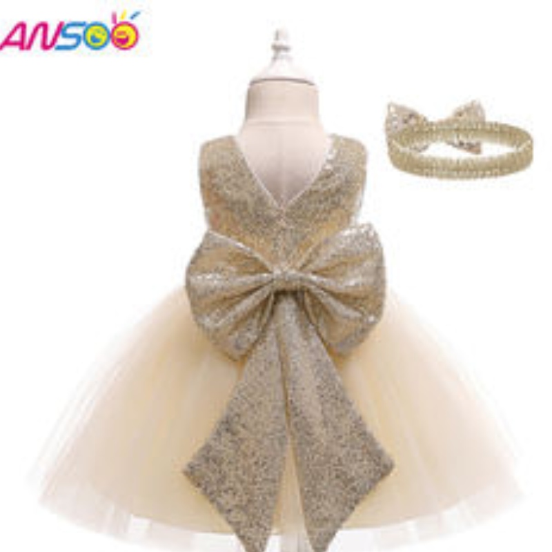 ANSOO DROP Shipping Baby Girls Dress Toddler Kids Party Tutu Pageant Budrics Lace Vresses for Flower Girl Dress withbandband