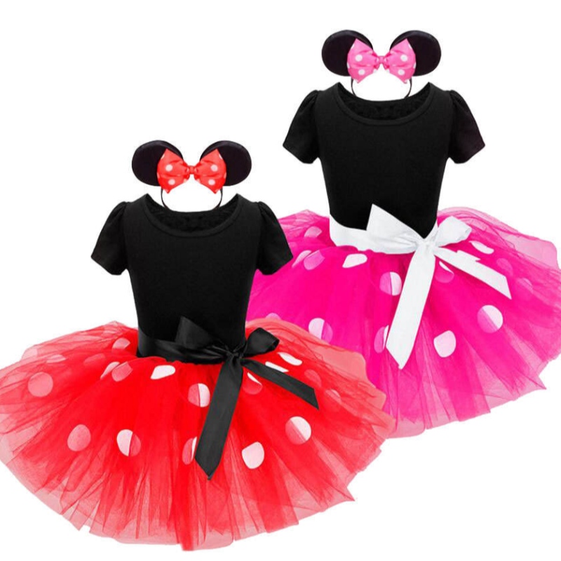 الفتيات Cosplay Cartoon Cartume Kids Summer Summer Summer Sleeve Polka Dot Princess Dress Up Children Birthday حفلة عيد ميلاد الملابس