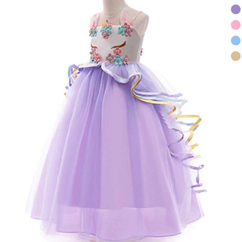 Ansoo Girls Unicorn Dress Party Cosplay Summer Halloween Hucking Weeding Pink Unicorn Dress for 2-13y Girls