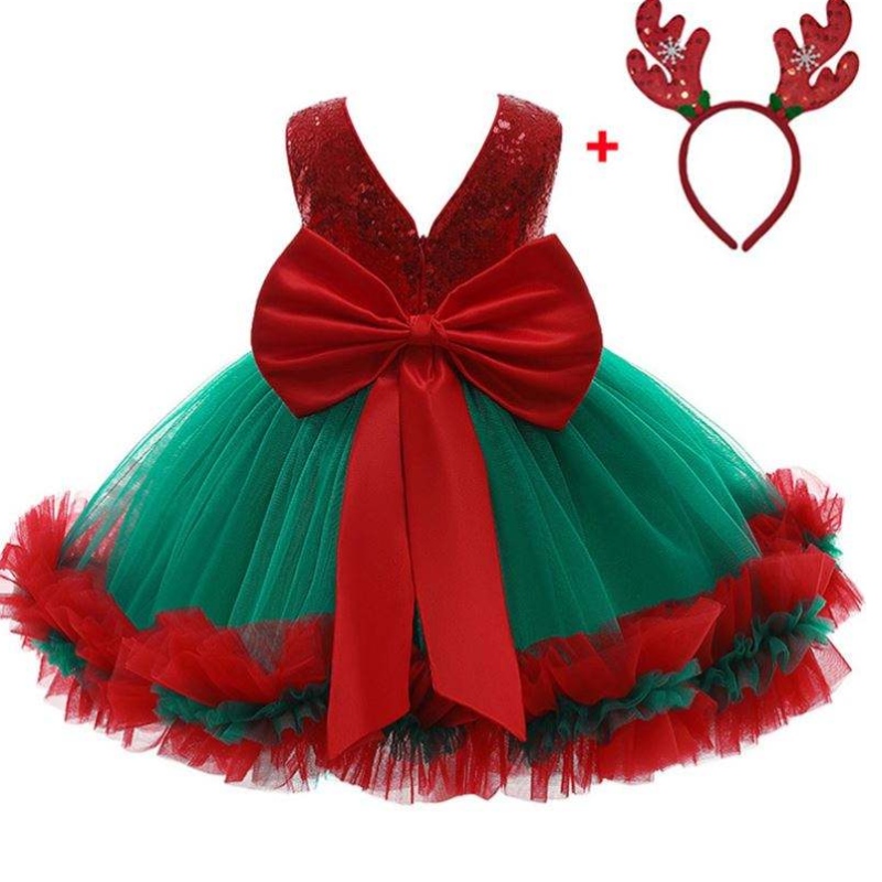 Baige Red Enclisted Kids Christmas Birthday Party Party Dress Big Bow Carnival Bow Vestidos