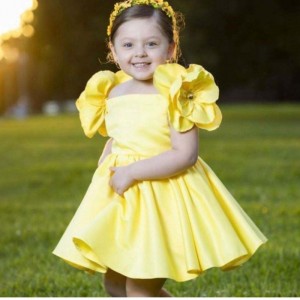 Baige Big Flower Kids Dress Pink Bridal Satin Party Baby Ball Ball Girls \\\\ \'عيد ميلاد مع القوس على الكتف