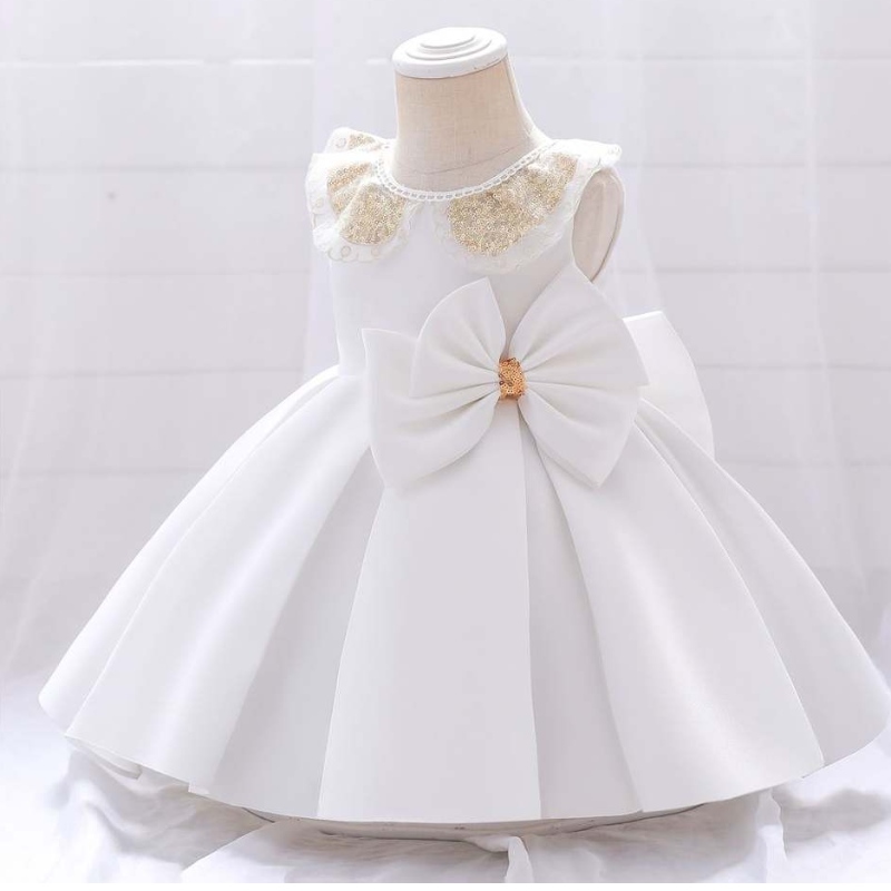 Baige New Born Bird Girl Dresses White First Communion ؛ تعميد ثوب معمودية الرضع