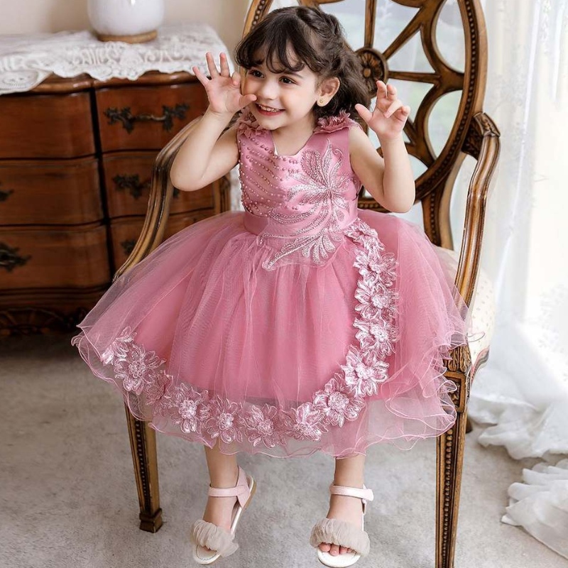 Baige White Toddler Infant Girls Flower Flower Devely Develed Dress Bust Busty حفل زفاف N2111