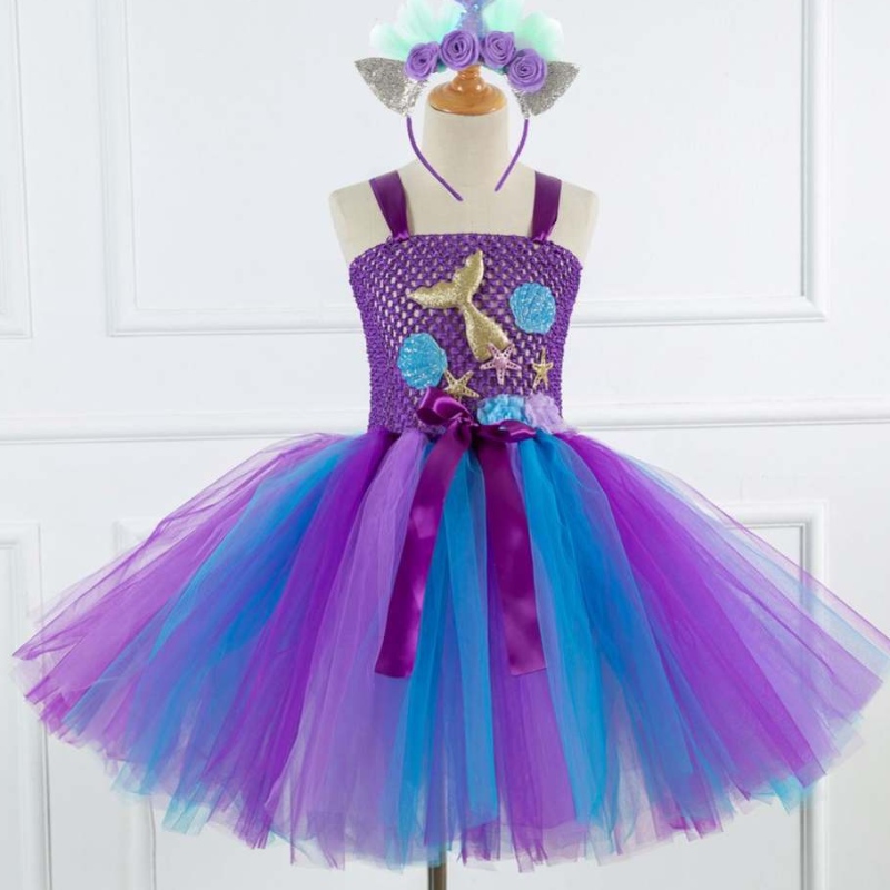 جديد Mermaid Style Girl Collection Cosplay Costume Flower Girl Tutu Dress with Free Headband 93430