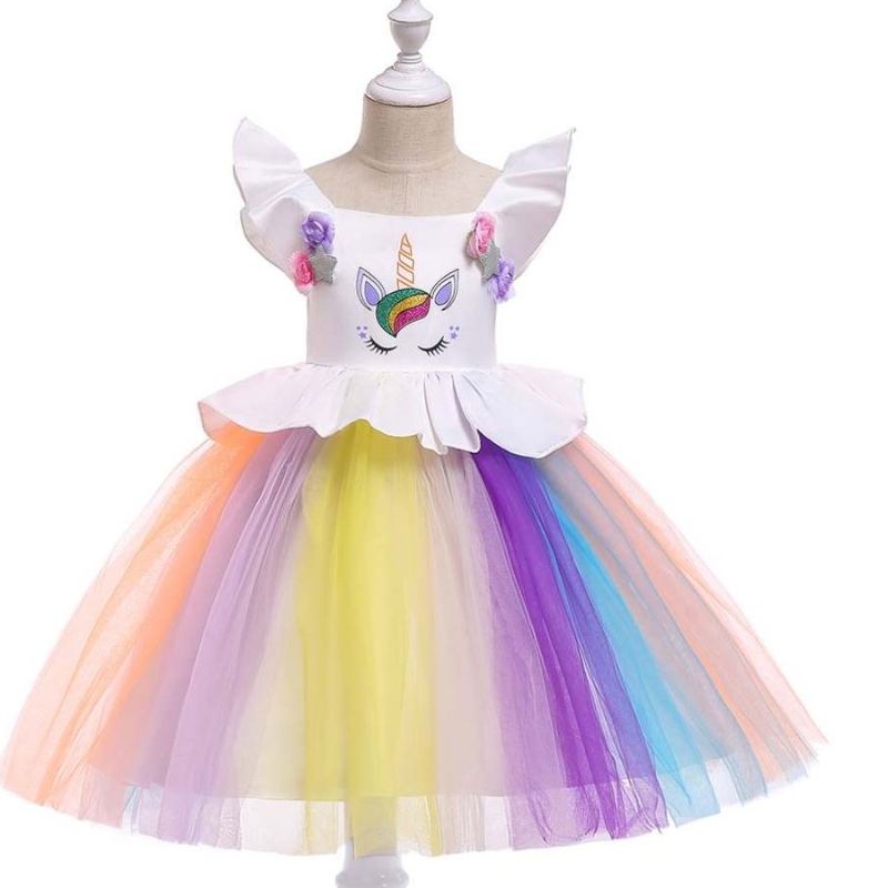 Baige Unicorn Kids Clothing تصميم جديد طفلة فتاة لطيف الفساتين أداء اللباس L5090