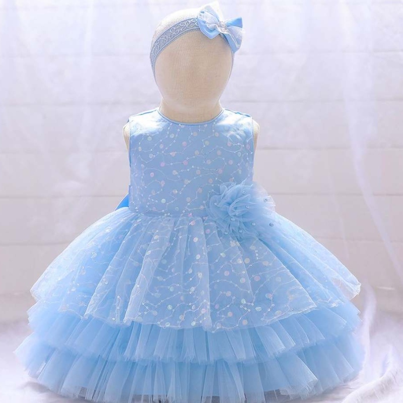 Baige New Born Baby Pretty Flower Girl First Birthday Party Dress Kids Princess Tutu Dresses with Free Hairband