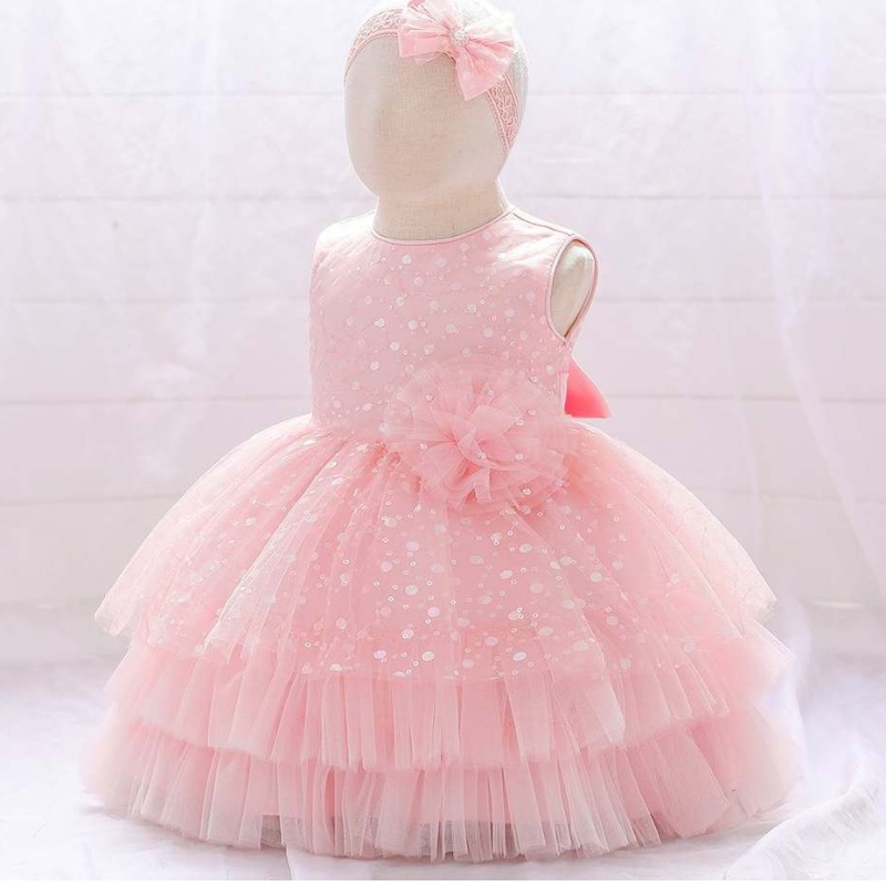 Baige New Born Baby Pretty Flower Girl First Birthday Party Dress Kids Princess Tutu Dresses with Free Hairband