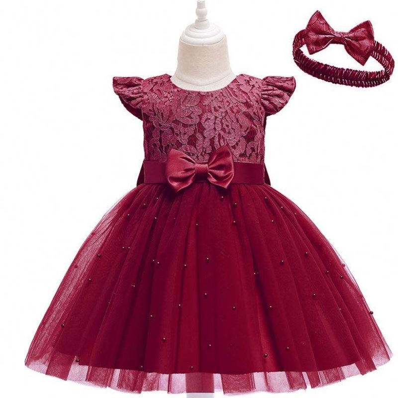 Baige Hot Sale Red Kids Clothes Girls Dresses Party Party Party مع عقال D0761