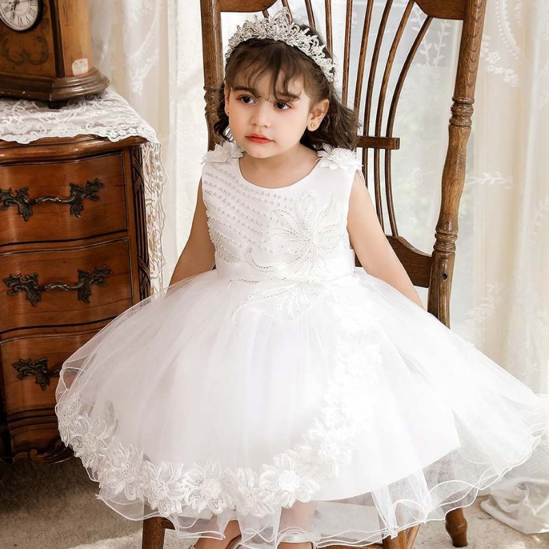 Baige Amazon Hot Sale Newborn Baby Girl Pink Dress Flower Girls Birthdy Party Dress N2111