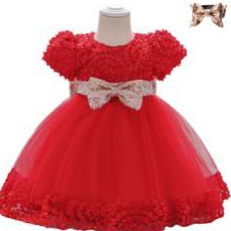 Baige Hot Dresses New Dresses Flower Birthday Children Baby Girls Party Dress Design with Bow L1941XZ