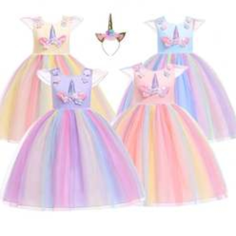 Baige Amazon Sellsbaby Girls Unicorn PrincessTutu Dress Flower Girls Rainbow Dress Birthdy Party Come Children Tulle Tulle