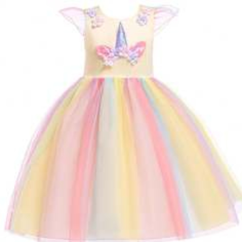 Baige Amazon Sellsbaby Girls Unicorn PrincessTutu Dress Flower Girls Rainbow Dress Birthdy Party Come Children Tulle Tulle