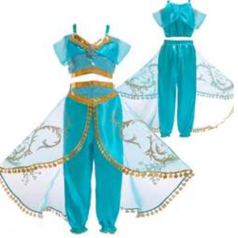 Baige Aladdin Cosplay Princess Jasmine Girls Tops and Pants Setting with Wigs Bx1625