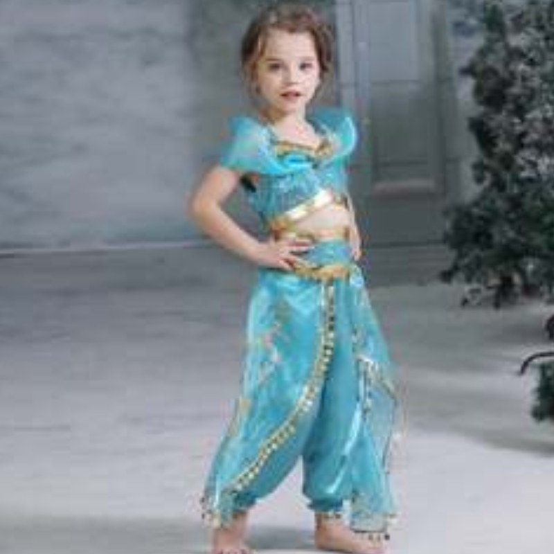 Baige Aladdin Cosplay Princess Jasmine Girls Tops and Pants Setting with Wigs Bx1625