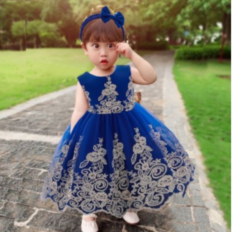 Baige New Lace Frock Kids Party Wear 0-6year Flower Girl Girl Party Ball Ball L2023XZ