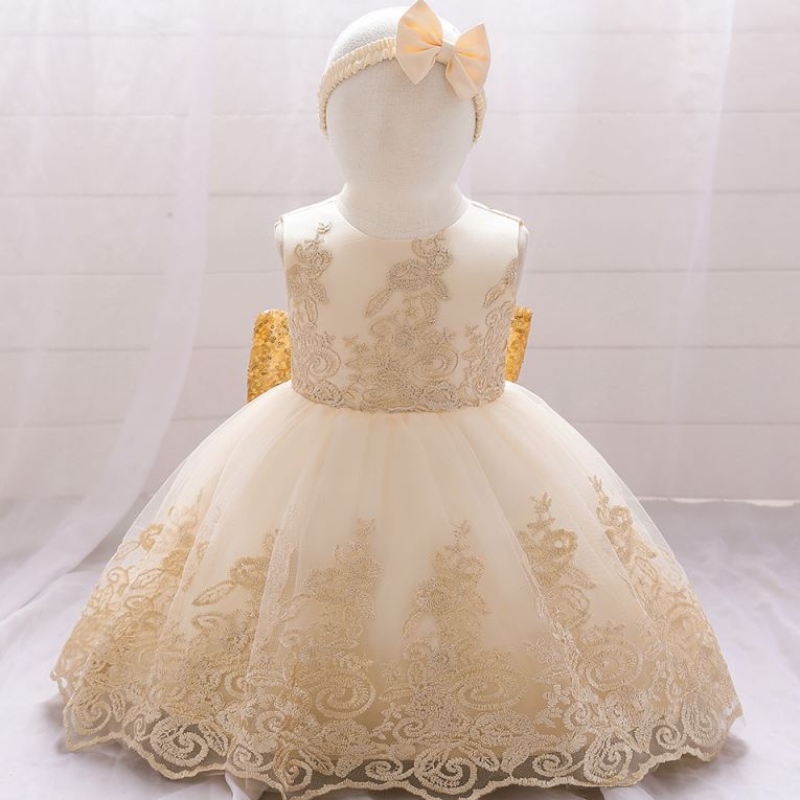 Baige New Lace Frock Kids Party Wear 0-6year Flower Girl Girl Party Ball Ball L2023XZ