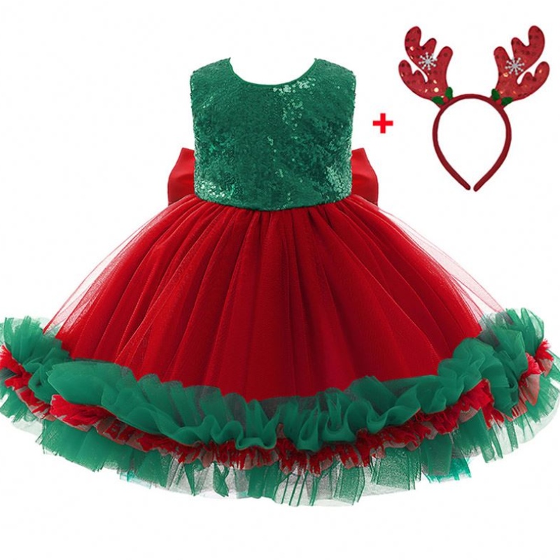 Baige Red Sequined Kids Christmas Birthday Party Party Dress Big Bow Carnival Bow Vestidos D0683