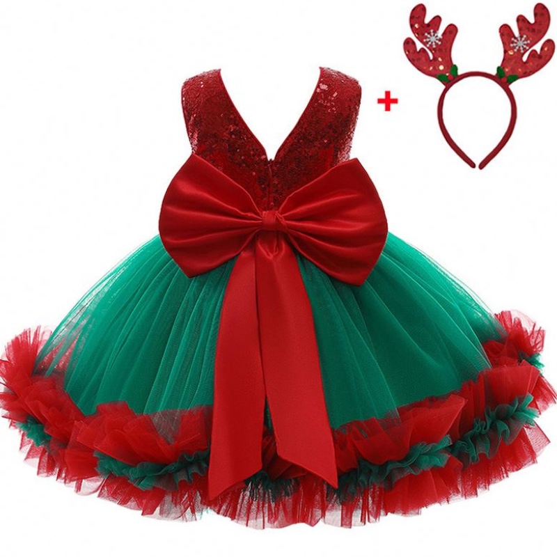 Baige Red Sequined Kids Christmas Birthday Party Party Dress Big Bow Carnival Bow Vestidos D0683