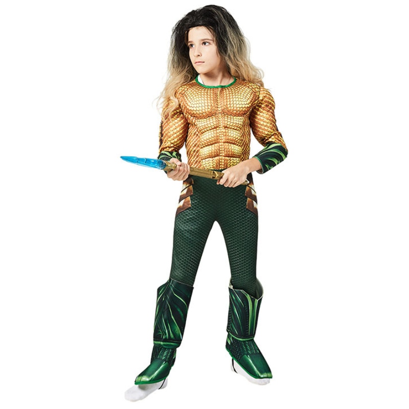 الأطفال الهزليين الخارقين Aquaman Muscle Dress Up Halloween Fant Dress Up Cosplay Assume for Child