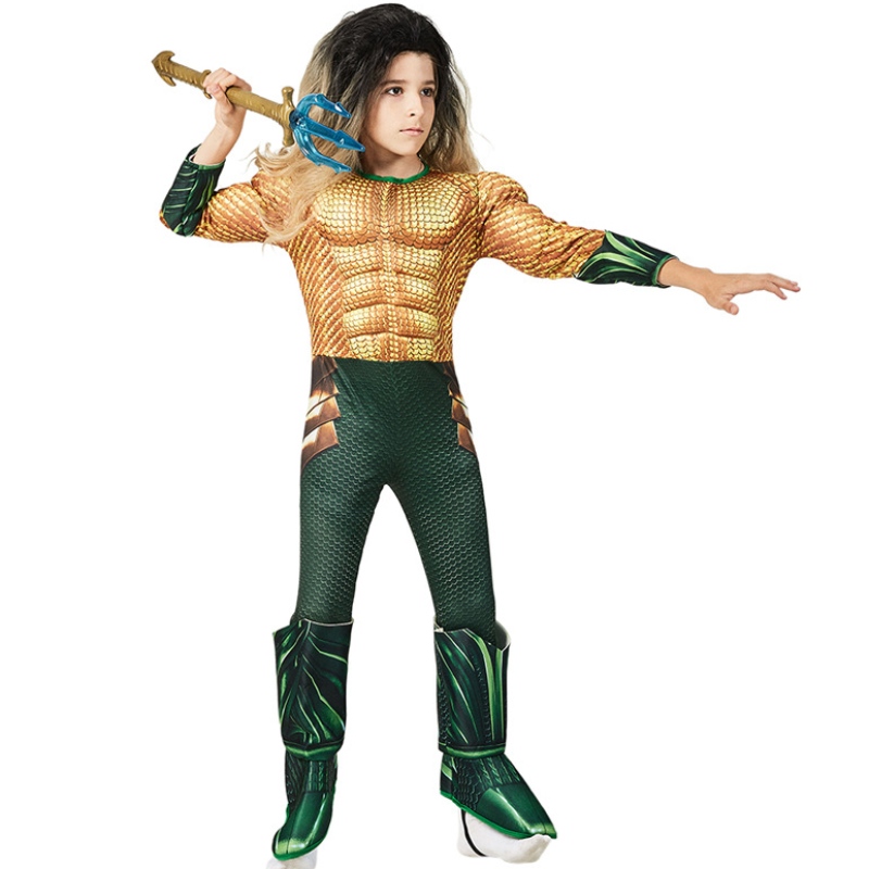 الأطفال الهزليين الخارقين Aquaman Muscle Dress Up Halloween Fant Dress Up Cosplay Assume for Child