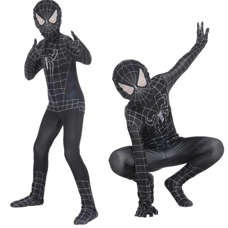 Spiderman Cosplay Black Bodysuit Hero Play الضيق الأنيمي بذلة العضلات الهالوين زي