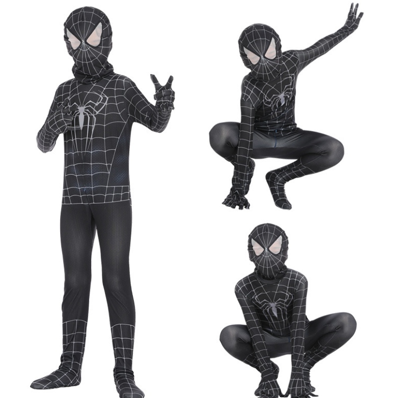 Spiderman Cosplay Black Bodysuit Hero Play الضيق الأنيمي بذلة العضلات الهالوين زي