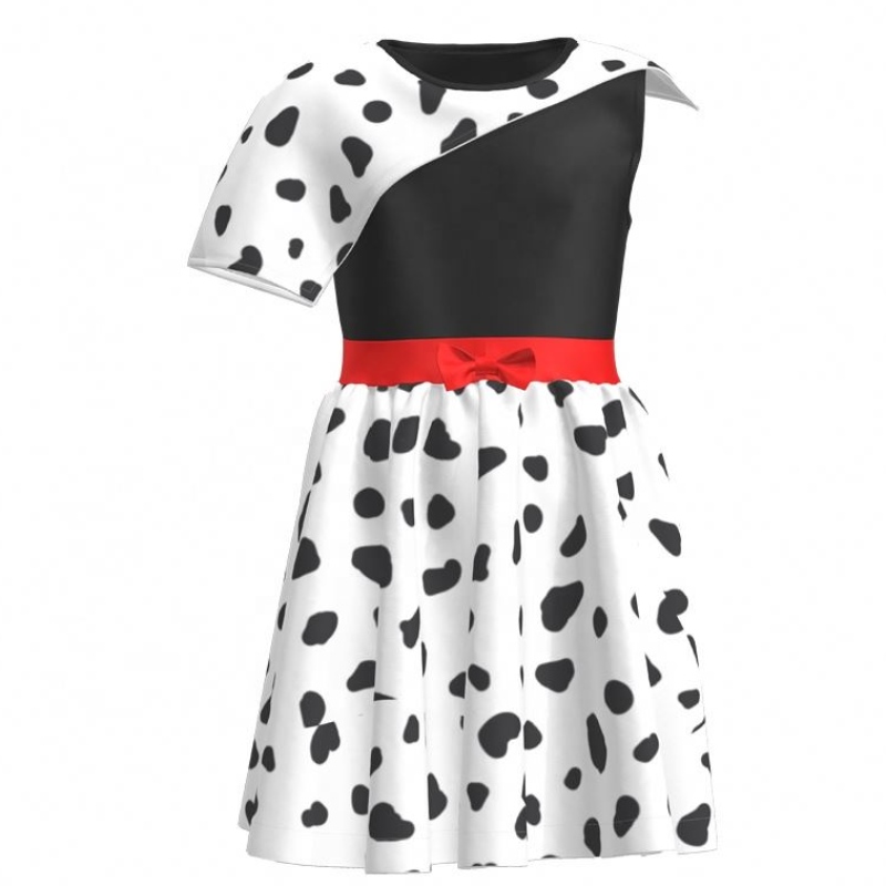 البيع الساخن حفلة عيد ميلاد 2022 فيلم Cosplay Children Dresses Girl Party Black White Cruella Deville Dalmatians Fonger for Halloween